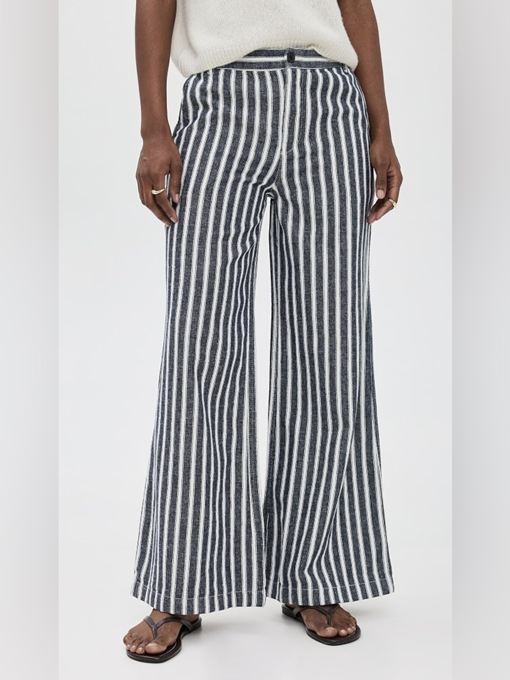 Madewell The Zoe Relaxed Wide Pant Blue White Stripe Size 2